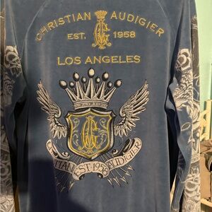 Christian Audigier Blue and Gold Graphic Jacket